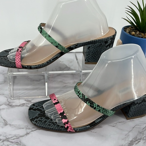 STEVE MADDEN Issy Strappy Block Heel Sandal Multicolor‎ Snakeskin Print Sz 9.5 M - Picture 4 of 9